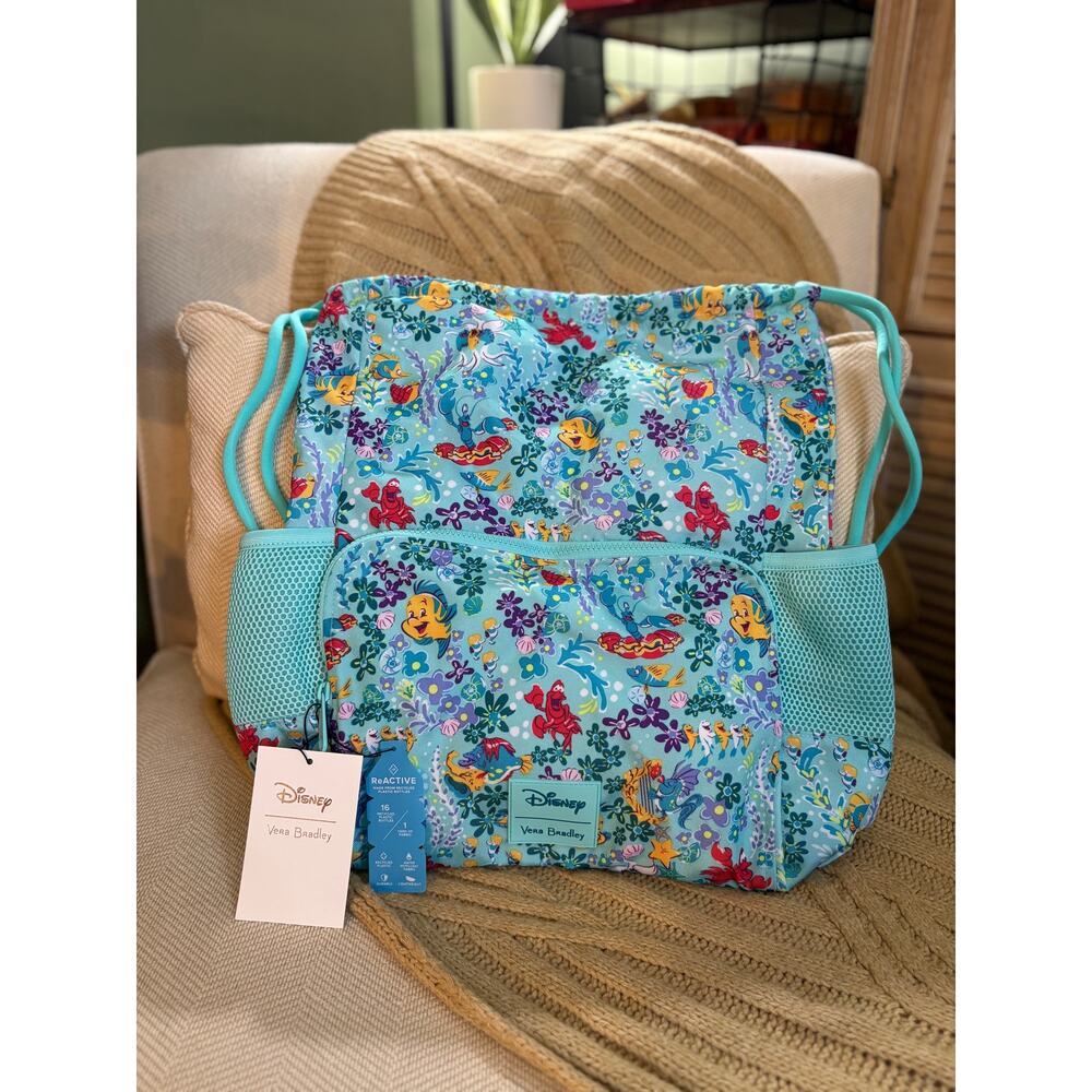 NWT Vera Bradley Disney Little Mermaid ReActive Deluxe Drawstring Backsack